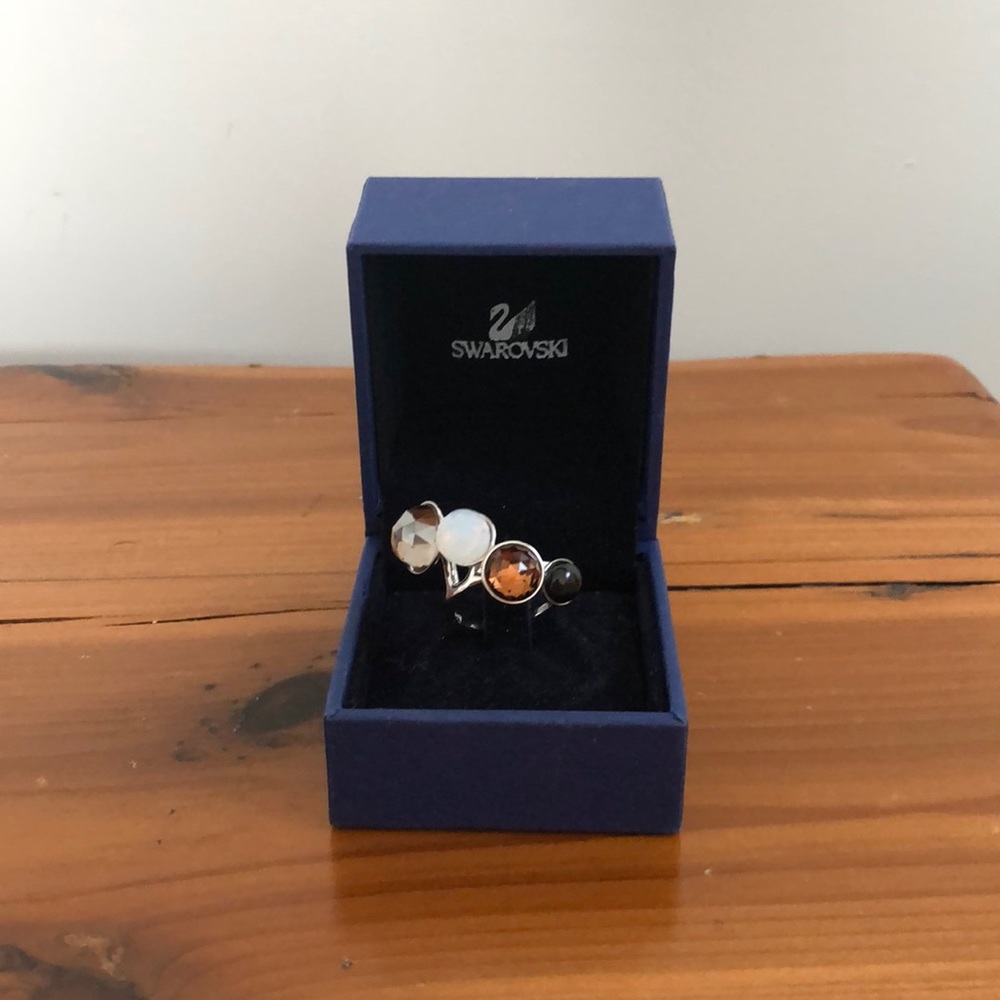 Swarovski ring with 4 different color stones, size 6
